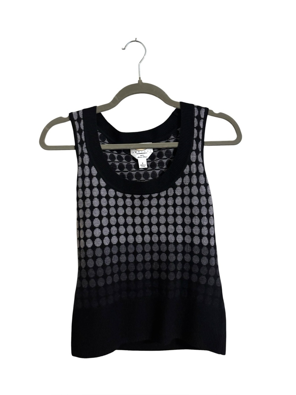 Talbots 100% Merino Wool Polka Dot Gray Black Sweater Vest Size P XS